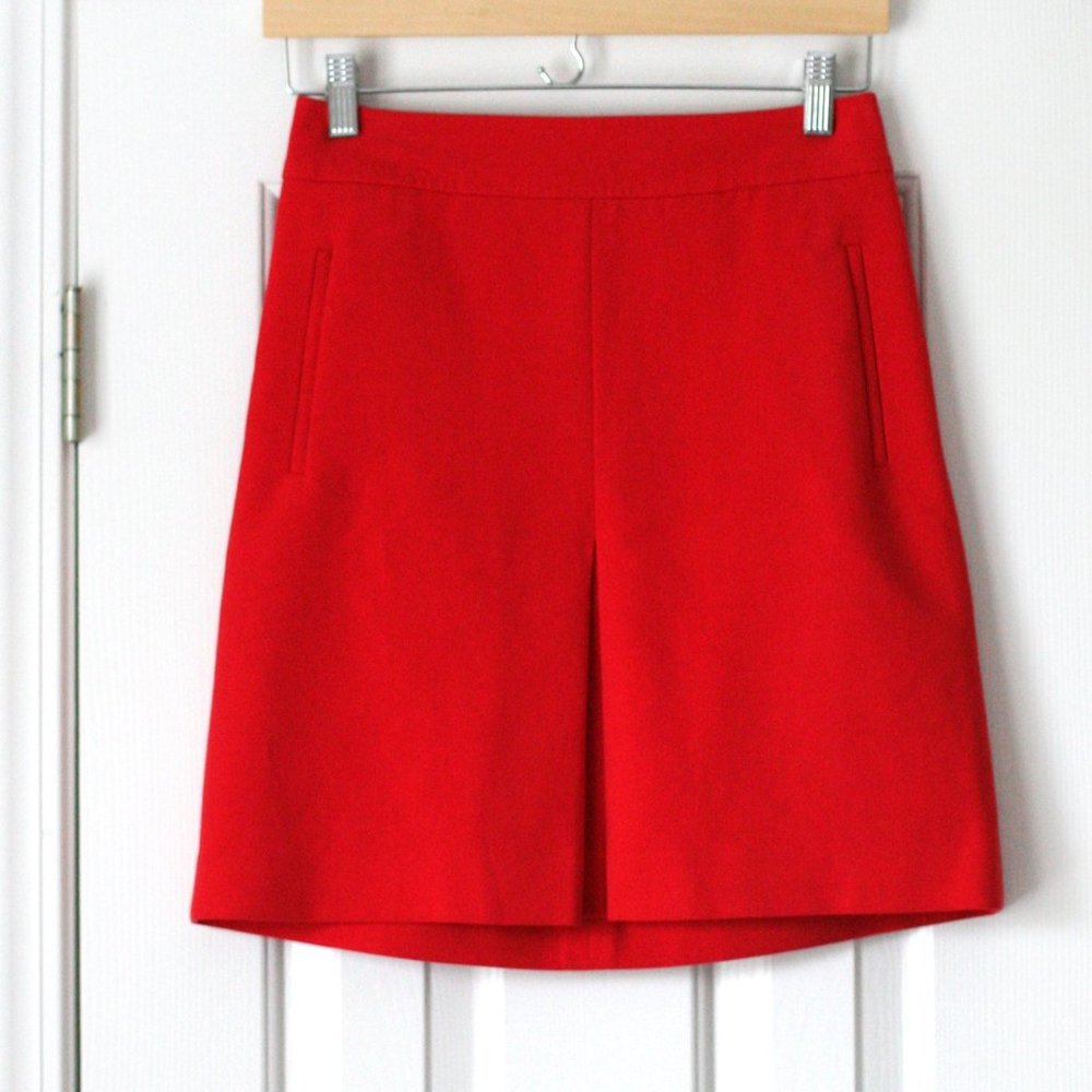 SOLD Ann Taylor Loft front pleat red orange skirt